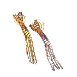 Butterfly Cascading Fringe Earrings In Gold & Silver With 1 3/4" Drop
